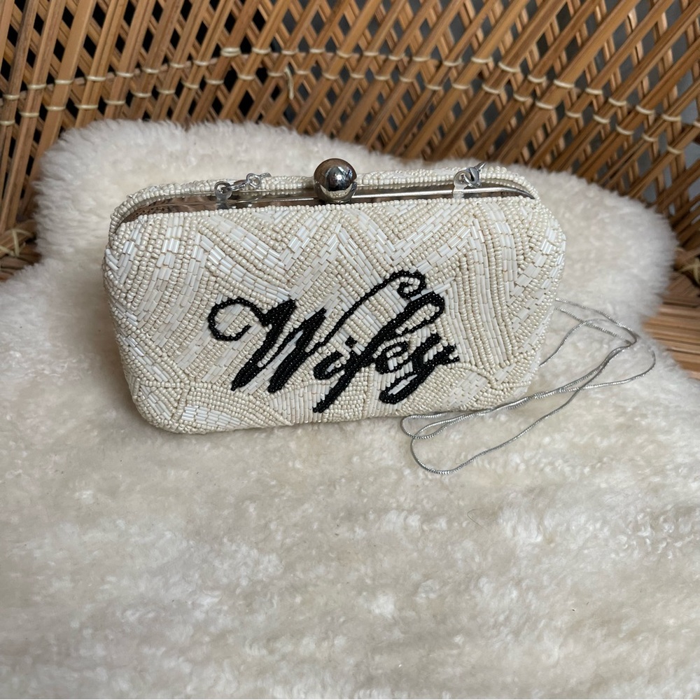 NWT From St Xavier Wifey Cream Beaded Clutch